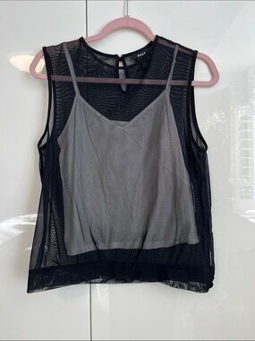 DKNY Black Mesh Overlay Tank with White Inner Camisole, Size S
